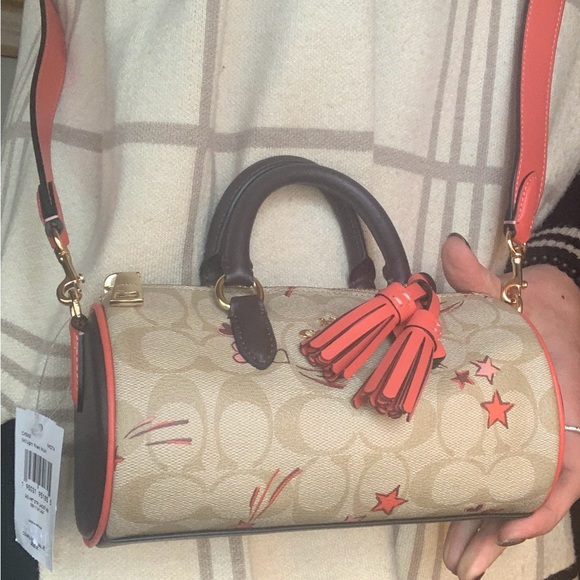 Authentic COACH sign.coated canvas/smooth leather ❤️⭐️zip top satchel/ Crosby - Picture 8 of 16